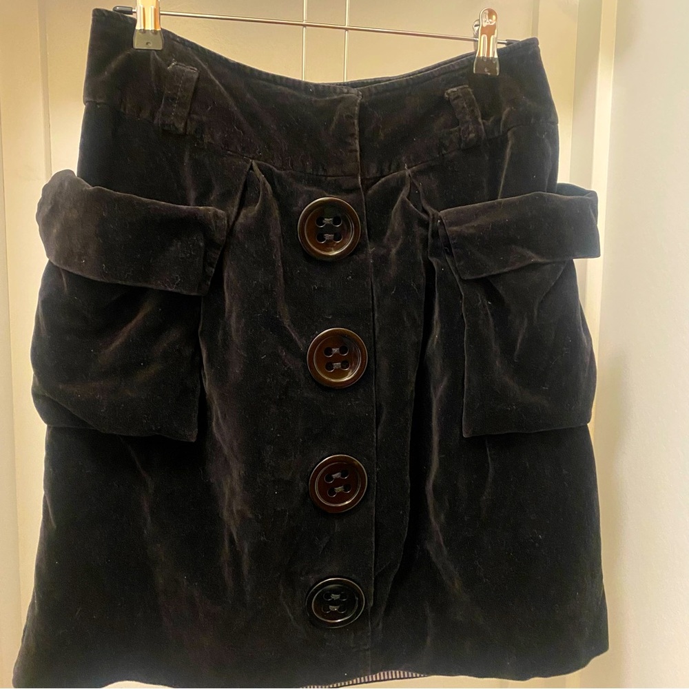 Anthropologie Black Velvet A-Line Skirt